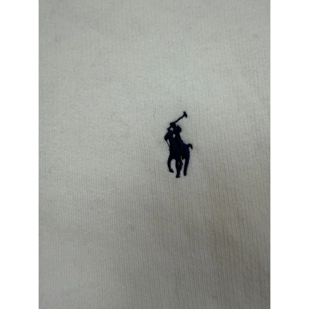Polo Ralph Lauren White Crewneck Sweatshirt Mens XL Navy Blue Pony Logo Fleece